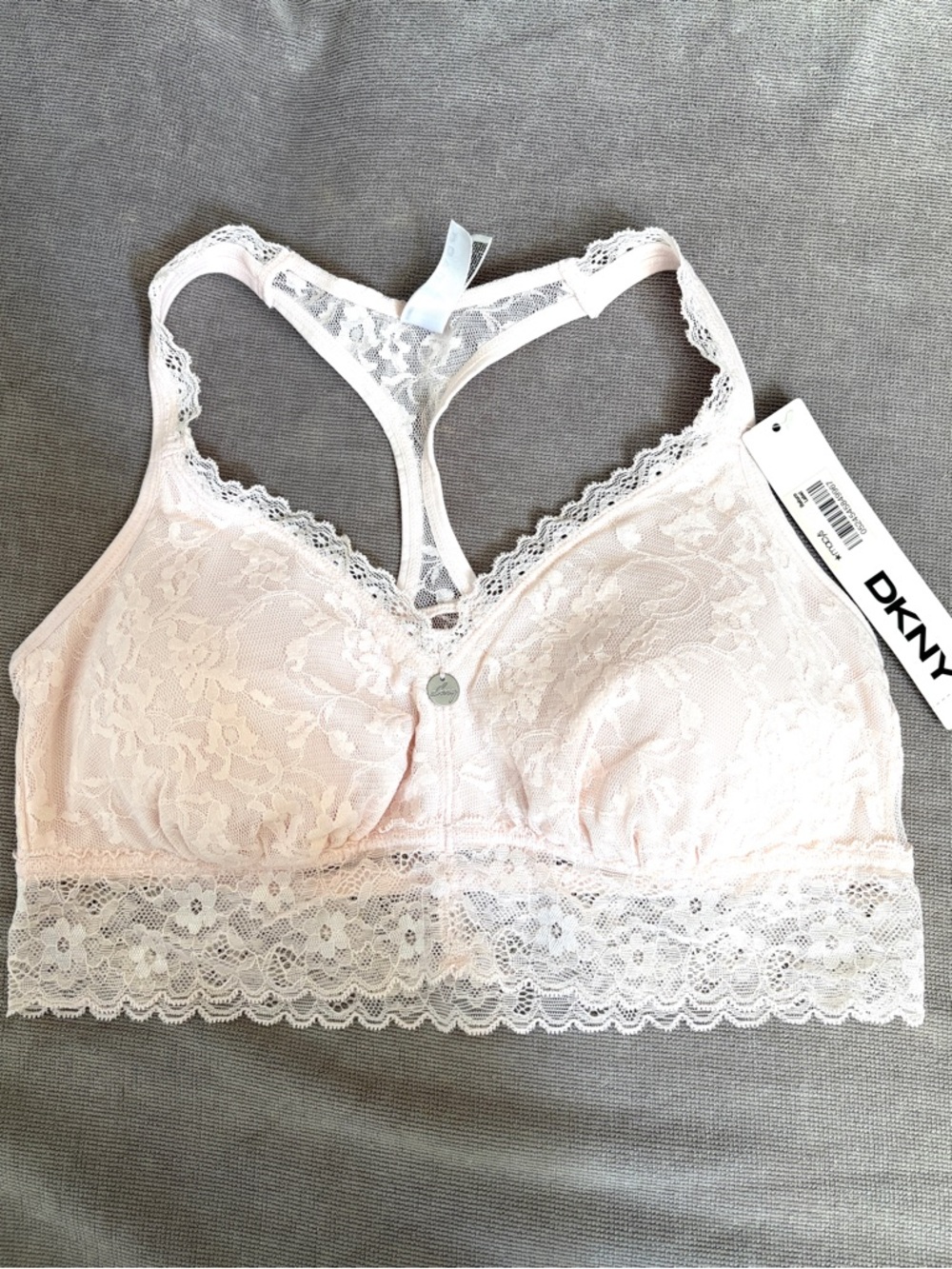 DKNY Soft Lace Racerback Bralette in Pale Pink L